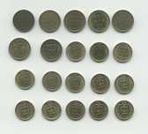 Colecção de 46 Moedas Latão-Níquel - 1$, 5$ e 10$
