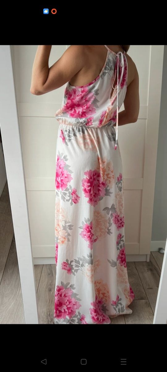 Piękna sukienka maxi w kwiaty elegancka wizytowa wieczorowa wesele Dor