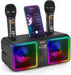 ALPOWL Karaoke z 2 mikrofonami – bezprzewodowy zestaw Bluetooth z LED
