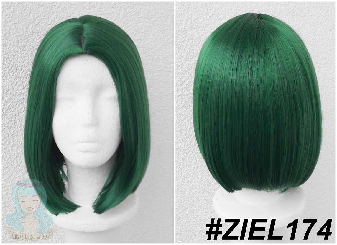 Krótka zielona peruka bez grzywki z przedziałkiem bob cosplay wig