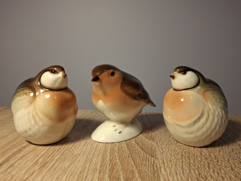 Figurki porcelanowe Łomonosow przepiórka rudzik