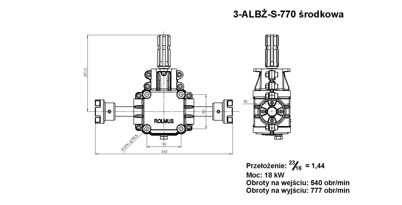Przekładnia Środkowa Żeliwna 3-ALBŻ-S-770 Rozsiewacz Nawozu P-1,44