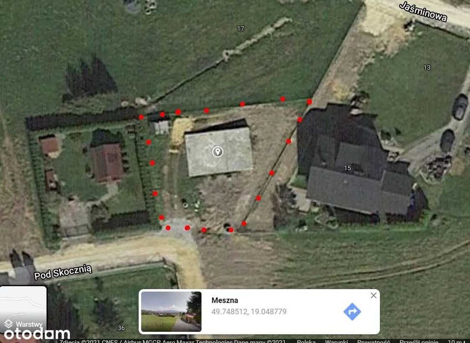 Działka budowlana z fundamentem. Meszna.