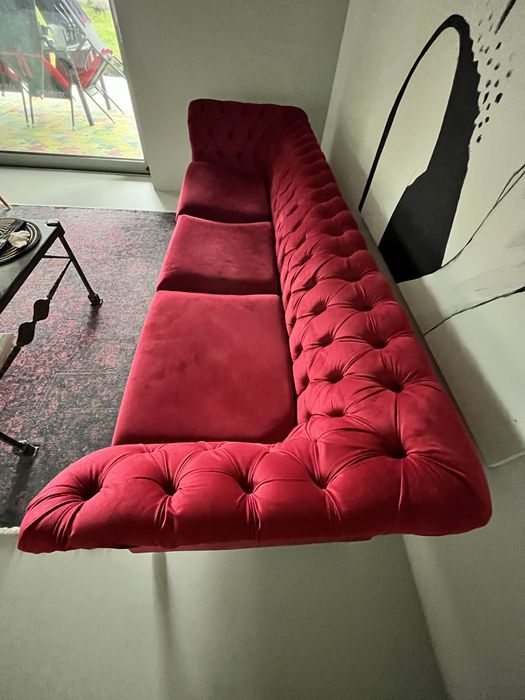 Sofa trzyosobowa bordowa czerwona chesterfild wygodna kanapa