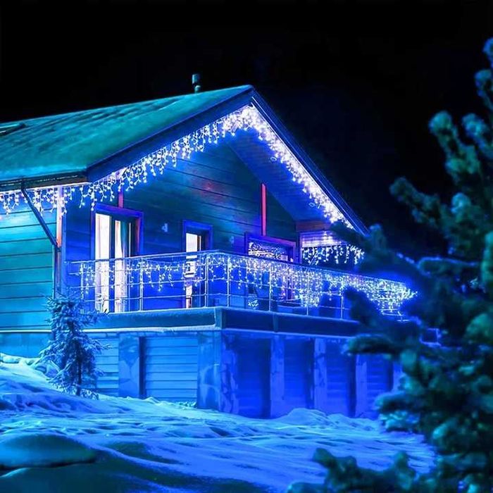 Lampki led sople 1000 42m flash niebieskie zewnętrzne ozdobne choinkow