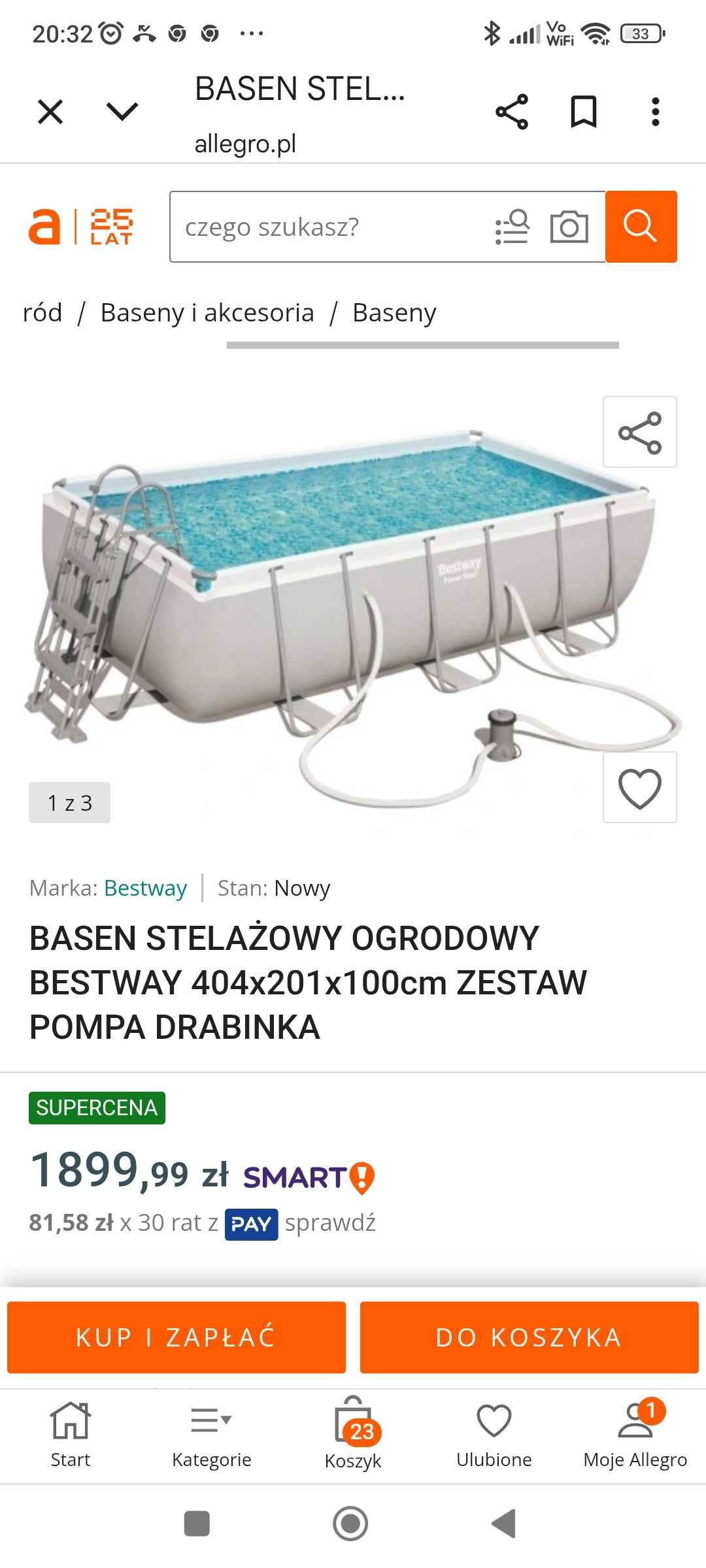 Basen stelażowy uszkodzony
