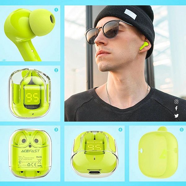 Acefast dokanałowe słuchawki bezprzewodowe TWS Bluetooth zielony (T6 y