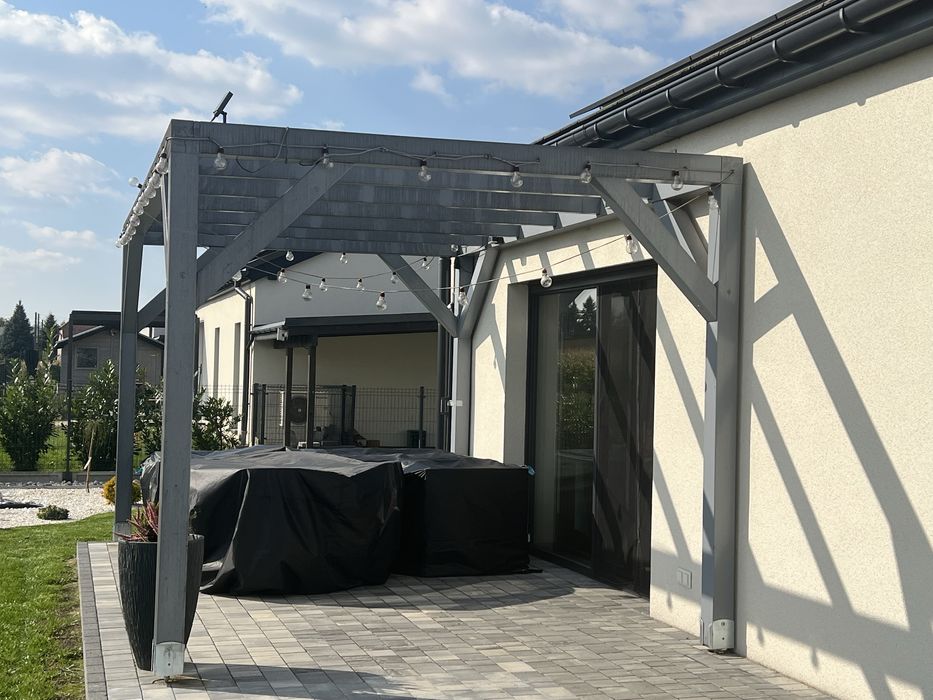 Pergola tarasowa 284 x 460 x 248 ,slupki 12 x 12 , drewniana, uzywana
