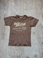 T-shirt bluzka z krótkim rękawem brązowa z napisami 98
