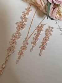 Komplet biżuterii ślubnej w kolorze Golden Rose
