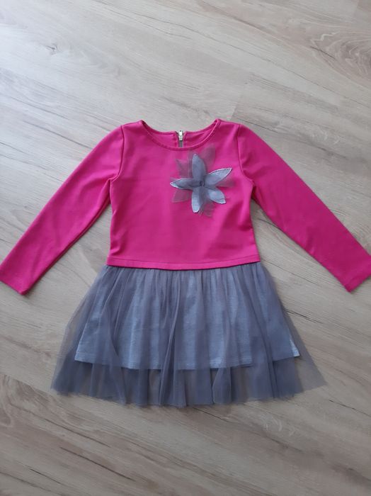 Pepco sukienka dziewczęca rozmiar 116 tiulowa różowa szara długi rękaw