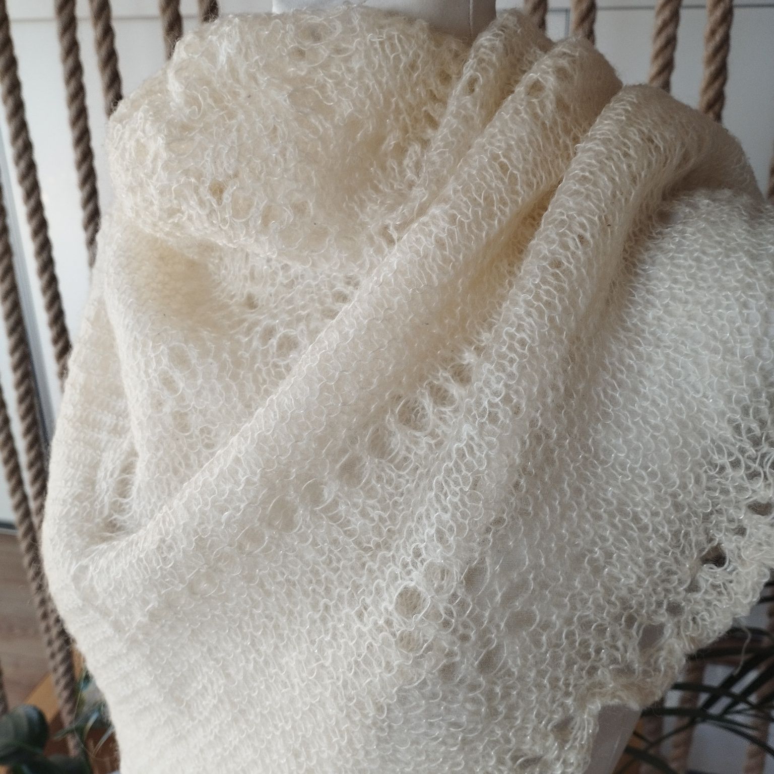 Miękka moherowa chusta handmade | Naturalna włóczka