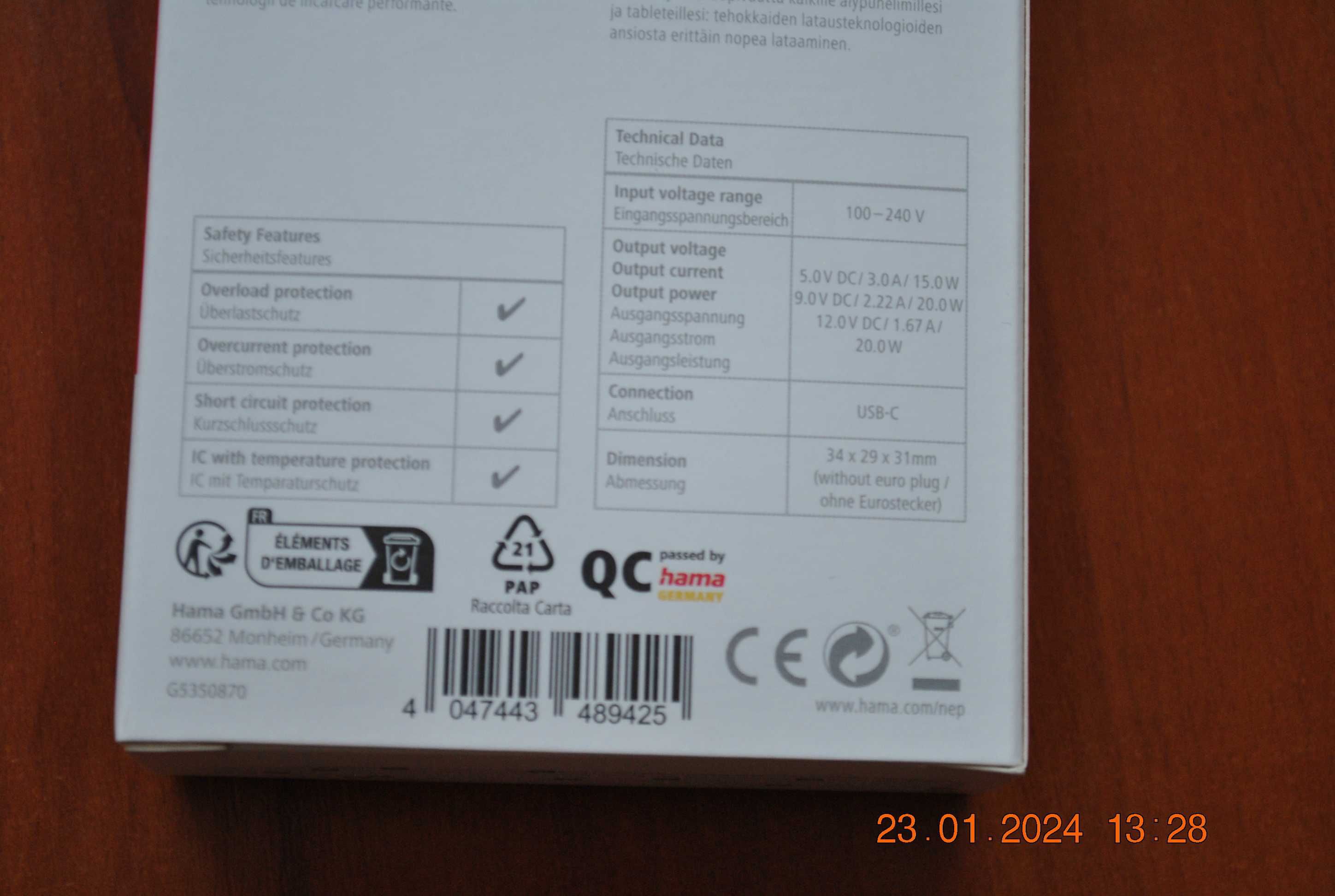 markowa ładowarka telefon ,smartfon hama 20w