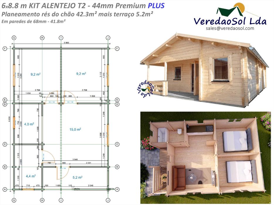 Casa madeira ALENTEJO - Almeria 44mm T2 - 59m² - Preço Fábrica!