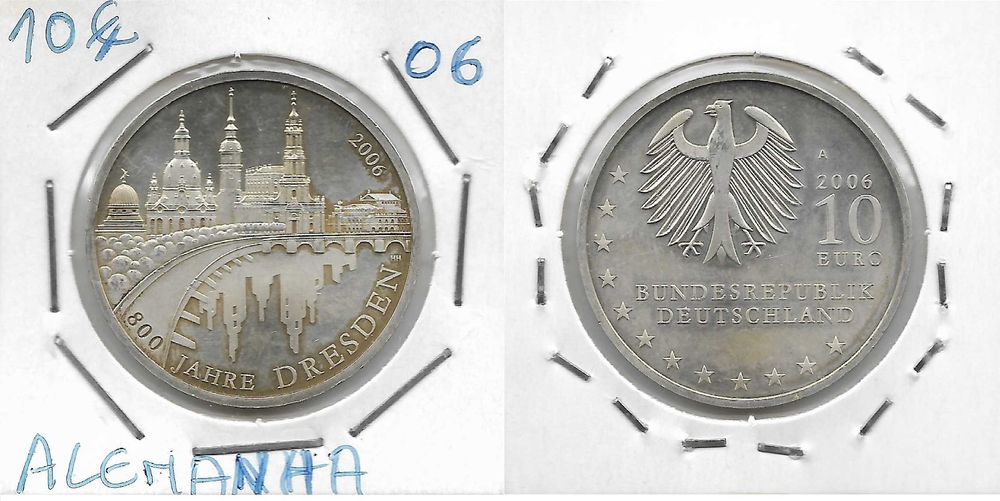 Alemanha. 5 moedas prata de 10 euros. Todas diferentes. Sem circular.