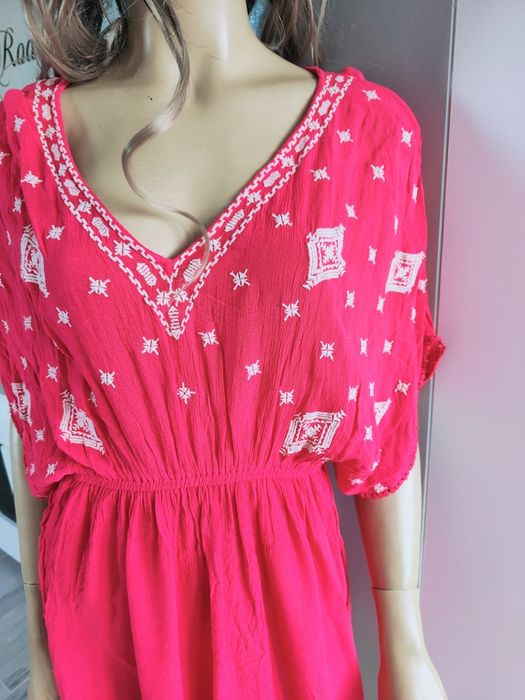 Narzutka plażowa boho krótka sukienka hiszpanka z wiskozy lenia 36 38
