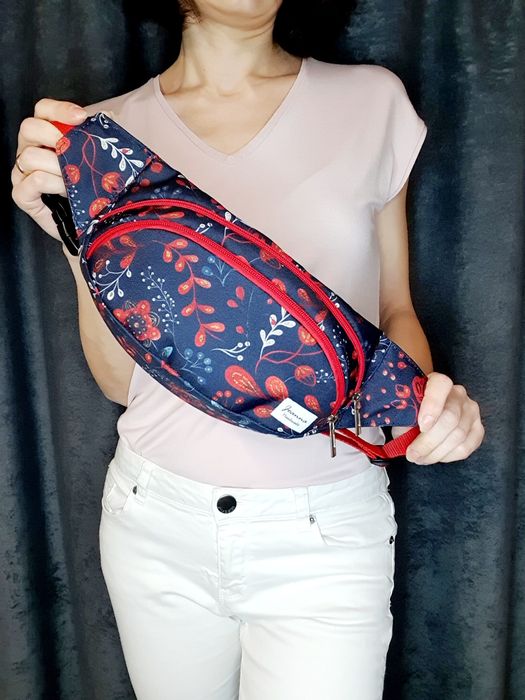 Saszetka nerka granatowo-czerwona nowa