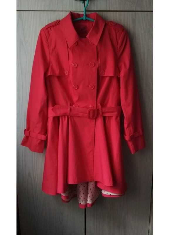 Cienki różowy płaszcz trencz George neon wiosna retro vintage 42 XL