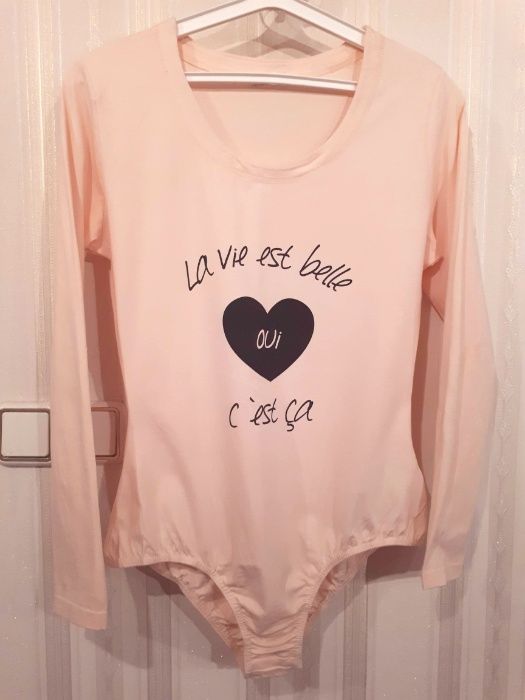 Боди, футболка, гольф, водолазка без ворота, цвет пудра, хлопок, L/XL