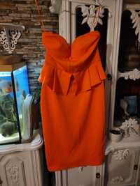 Sukienka z baskinką w pięknym pomarańczu r 40