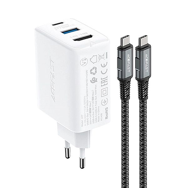 Acefast 2w1 ładowarka sieciowa GaN 65W USB Typ C / USB, adapter przejś