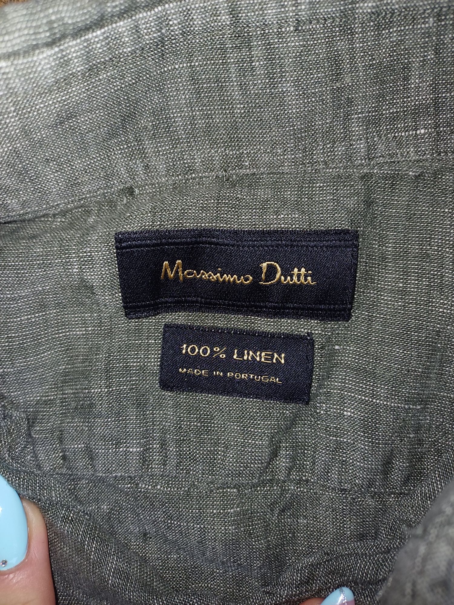 Massimo dutti len koszula M lniana khaki męska długi rękaw