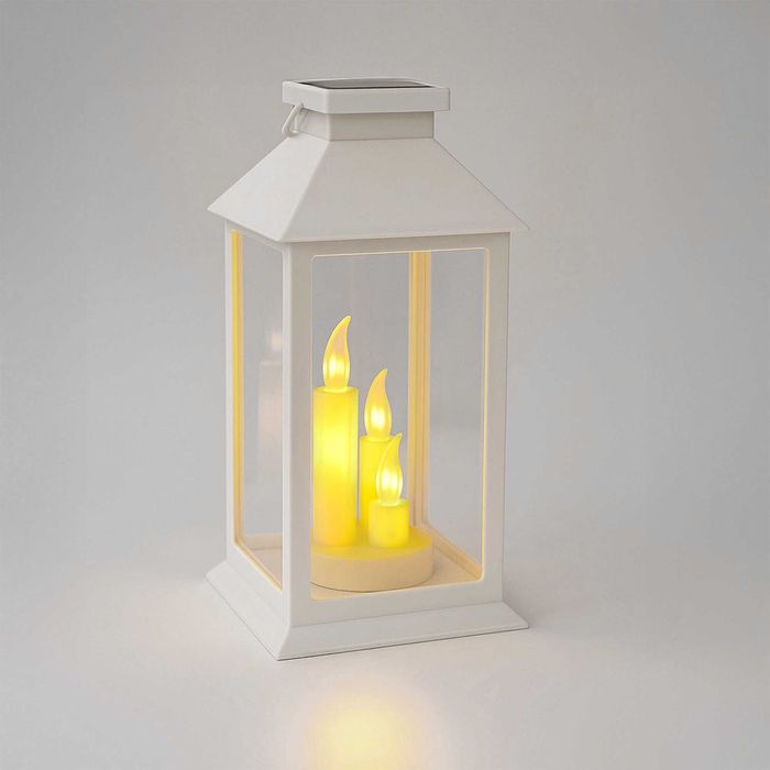 Lampion LED biały solarny 29 cm dekoracja ogrodu tarasu domu znicz