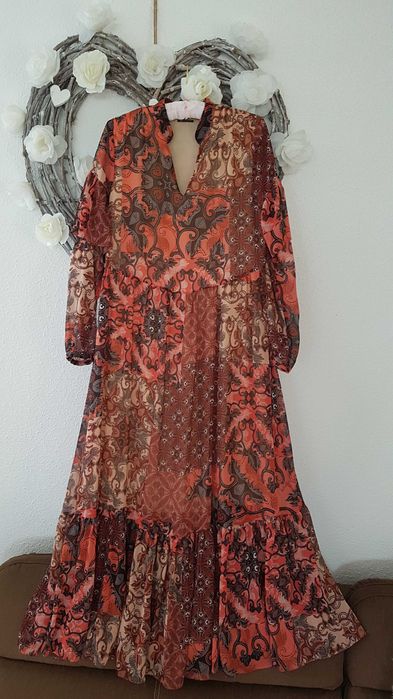 Reserved boho etno wzor sukienka cygańska patchworkowa s m l xs