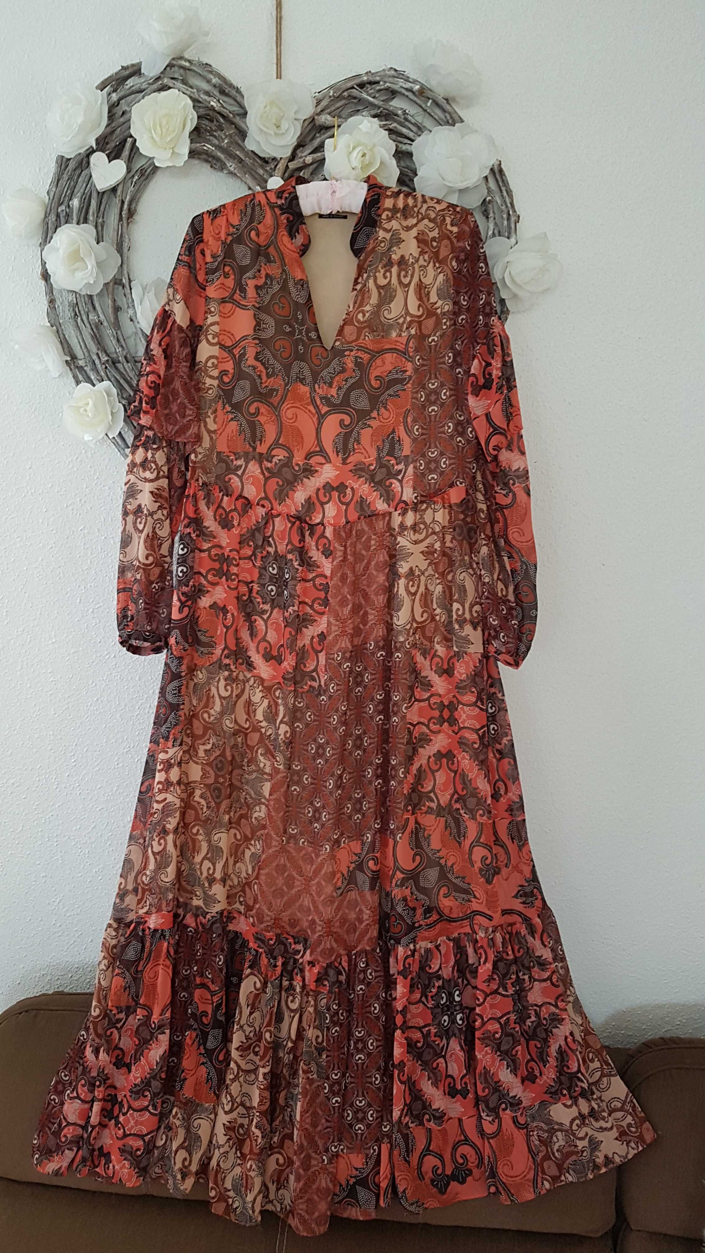 Reserved boho etno wzor sukienka cygańska patchworkowa s m l xs