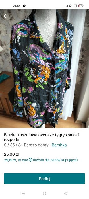 Koszula oversize smoki Bershka S