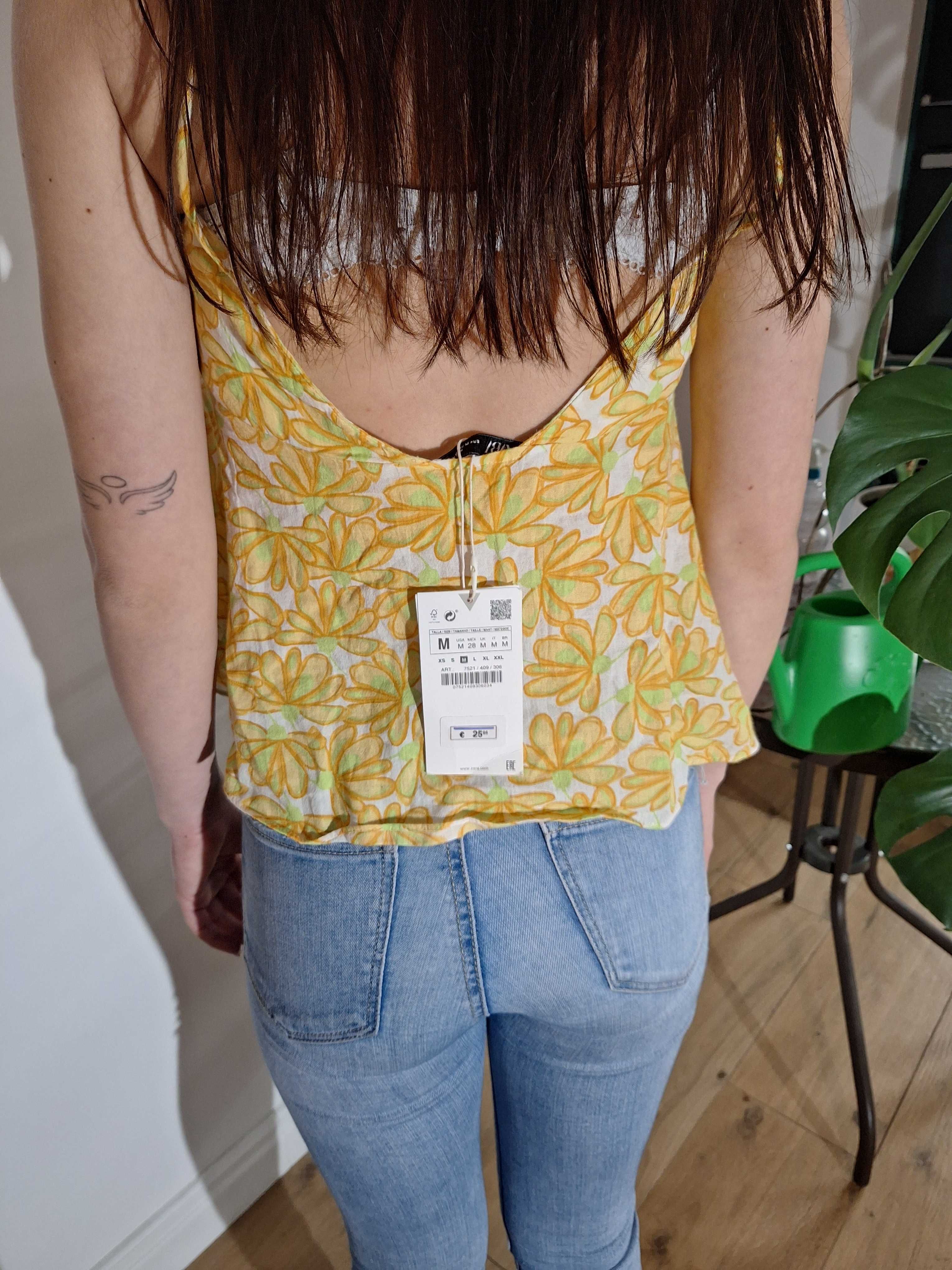 Zara nowa koszulka crop top kwiaty plaża wakacje lato vintage flowers