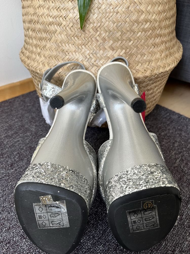 Szpilki Pole Dance srebrne shine r. 41 Roxie Luve nowe