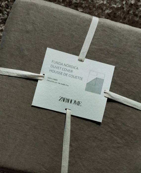 Capa de Edredão Cama Casal Linho Verde Caqui Zara Home Novo