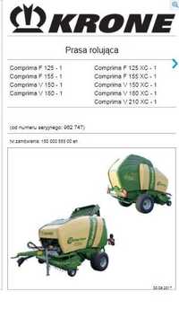 Instrukcja obsługi prasy Krone Comprima F125 F155 V150 V180 V210 PL