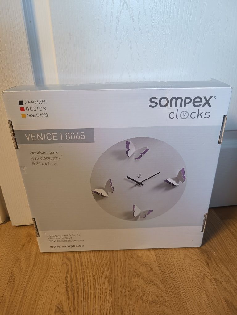 Nowy zegar wiszący sompex clocks motyle różowe hit