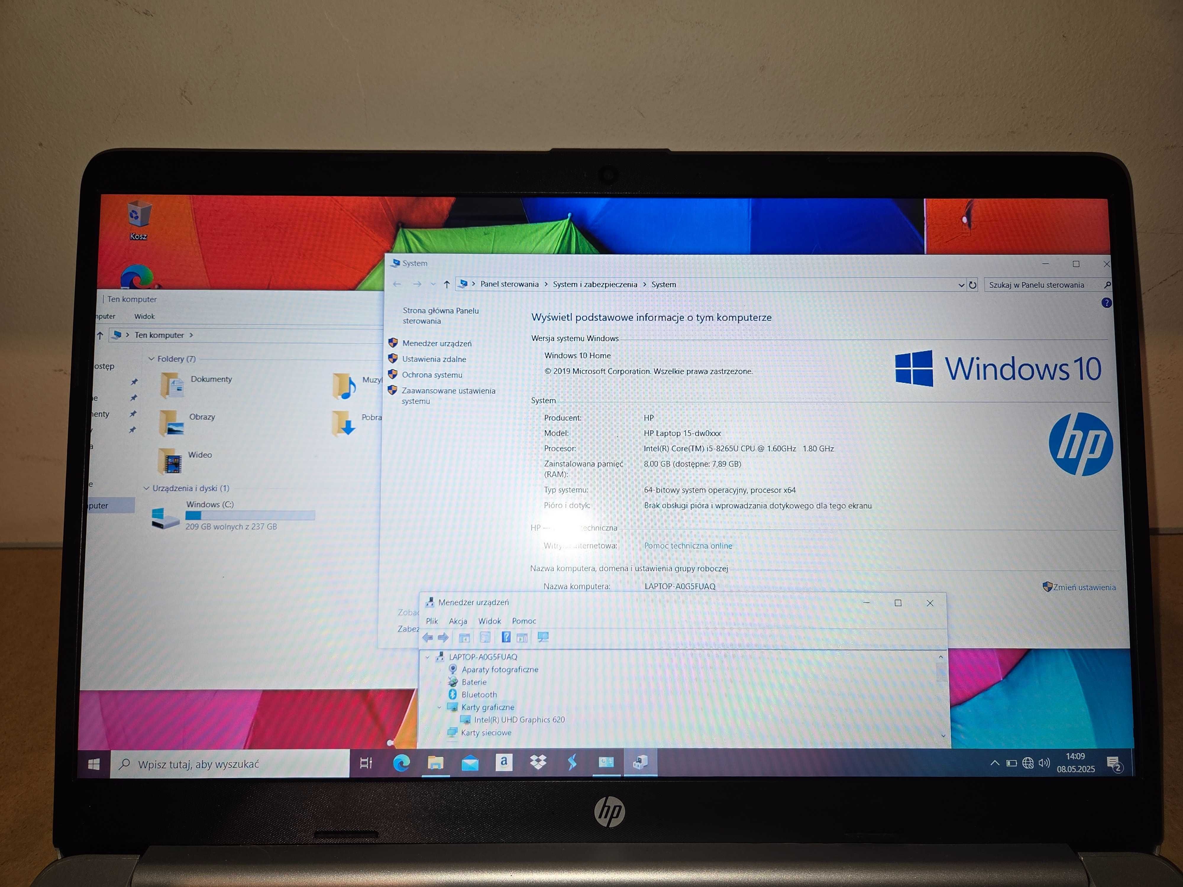 (2443/N/24) Laptop HP 15-dw0019nw / i5 / 8GB RAM / 256GB SSD / Win10 /