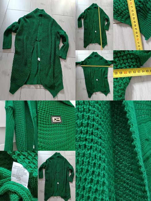 Kardigan 2szt. uni na S M L xl długi sweter zielony fango