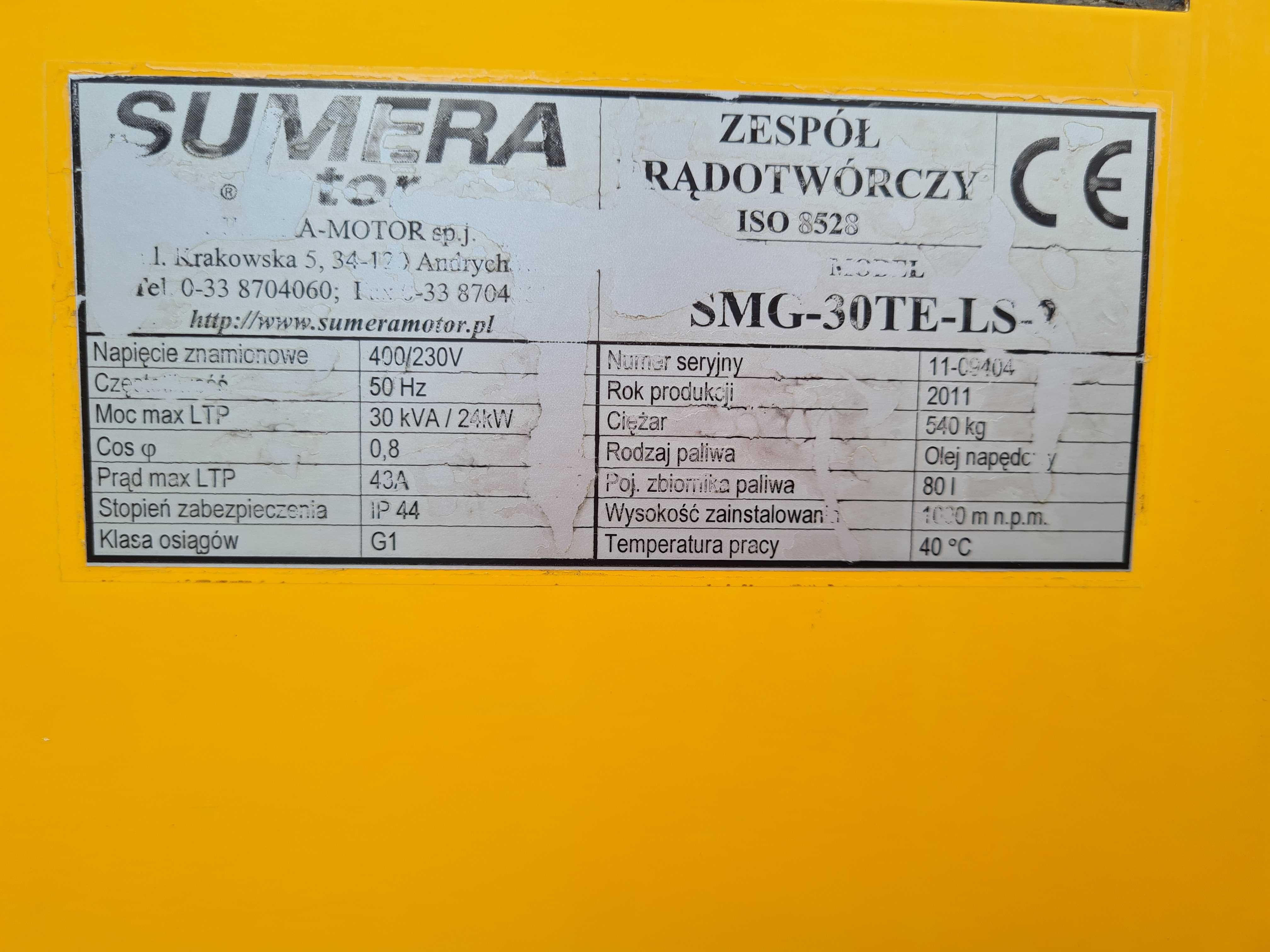 Agregat prądotwórczy SMG 30TE-LS-2, 30 kVA,24 kW, 230/400V