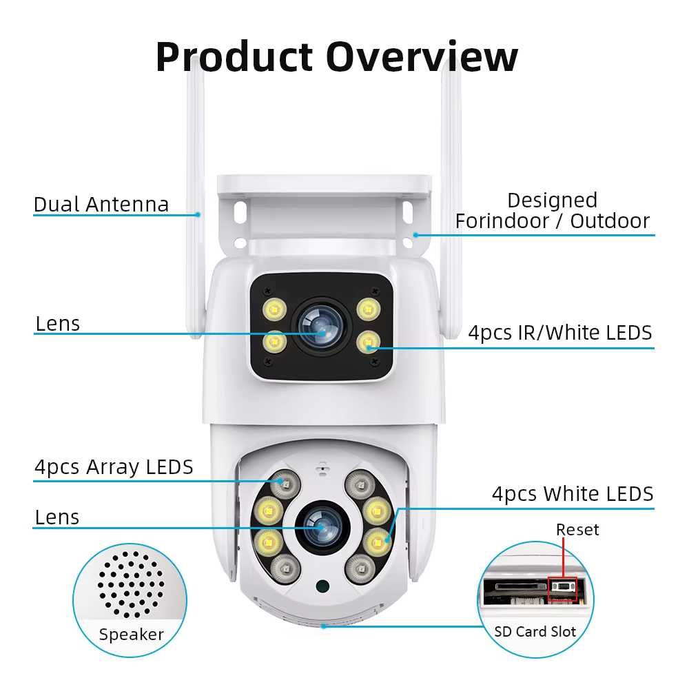 Камера вулична подвійна 4+4 MP поворотна 360* (Wi-Fi) Tuya Smart Life