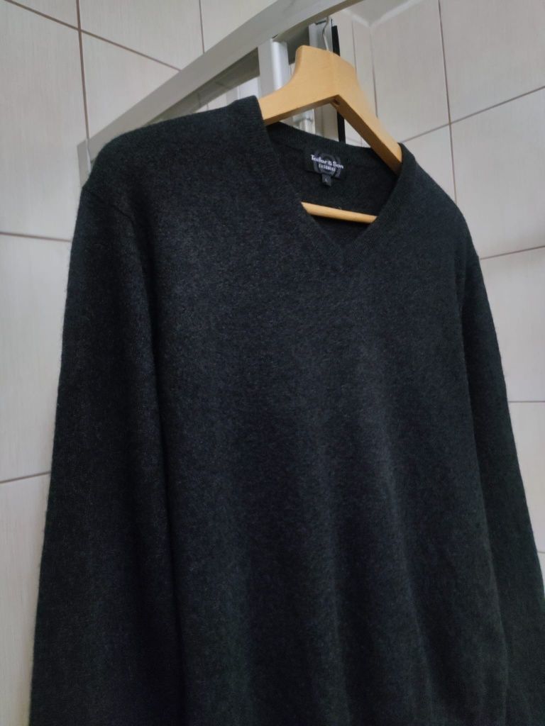 Sweter klasyczny L męski szary siwy Tailor and sons cashmere kaszmir c