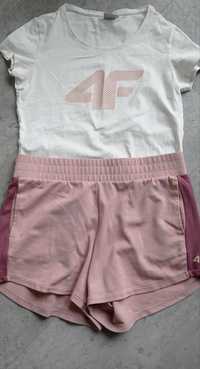 Komplet sportowy 4F: T-shirt i spodenki M biało-różowy BDB-