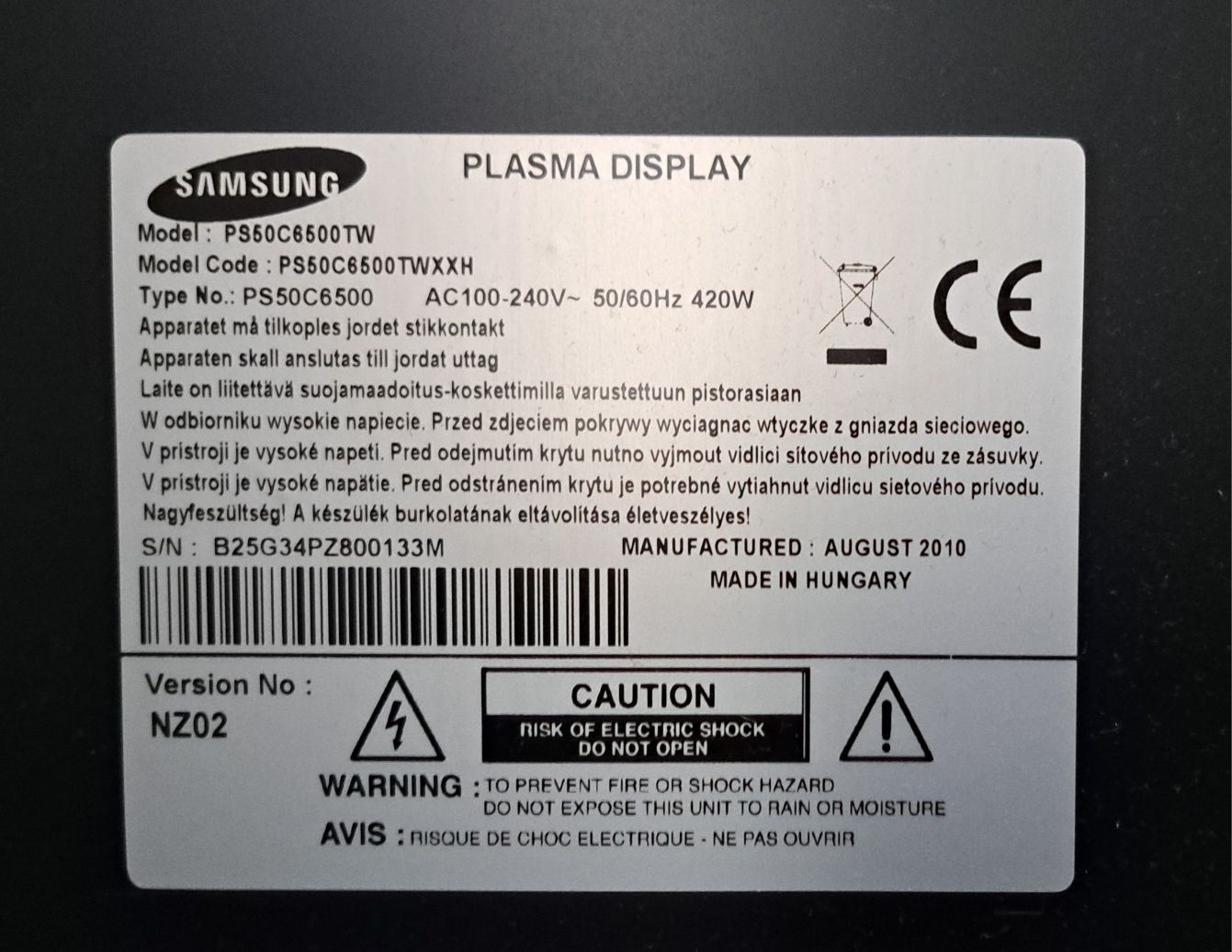 Plazma TV Samsung 50" PS50C6500TW