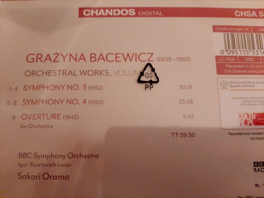Grażyna Bacewicz Orchestral Works vol 1 Sakari Oramo symphonies 3 i 4