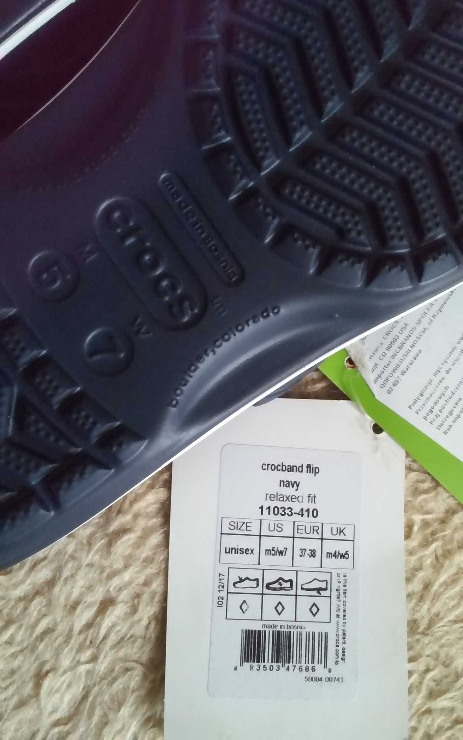 Japonki Crocs W 7 wkładka 25 cm.granatowe nowe