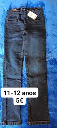 Calças de ganga elástica  - 11-12 anos (Novas com etiqueta)