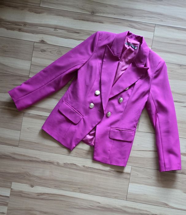 Komplet elegancki damski garnitur marynarka żakiet spodnie fuksja róż