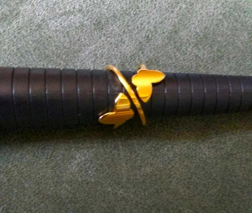 Anel Aço Dourado Ajustavel c/ Flores NOVO