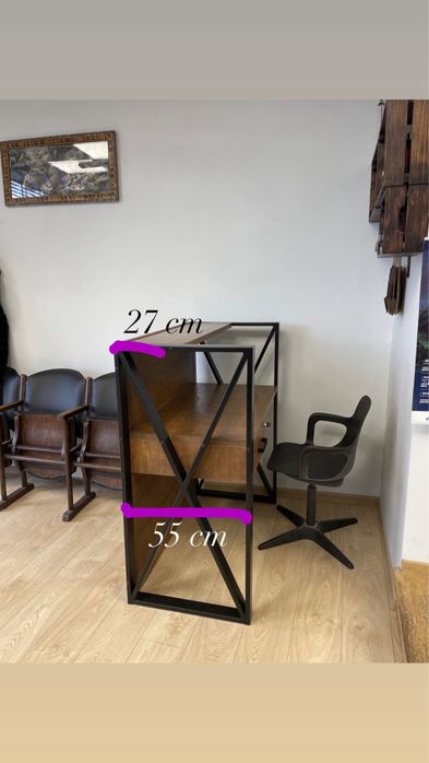 Recepcja do salonu beauty biurko drewno + stal