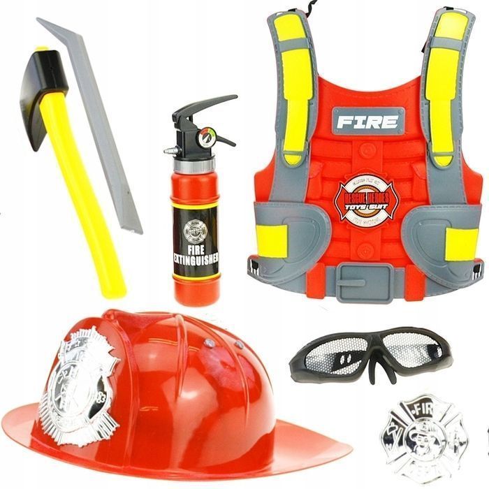 Zestaw Strażacki Strój Mały Strażak Kask Kamizelka Gaśnica