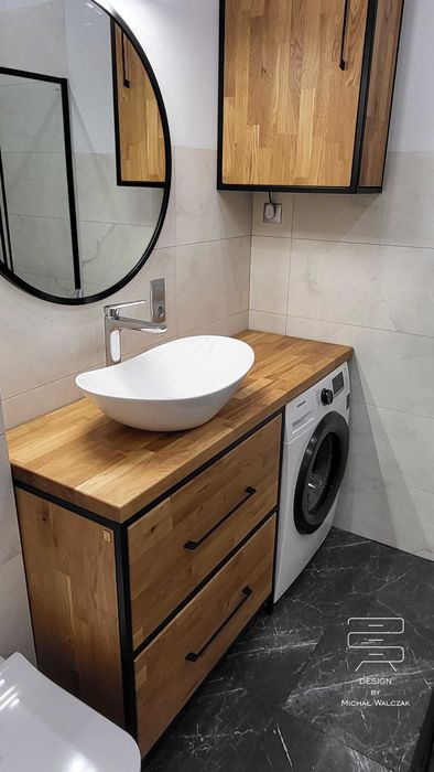 Szafka pod umywalkę łazienkowa na pralkę dąb loft komoda 140x55x90cm